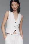 Maeve V-neck Button-front Linen-blend Vest In Multicolor