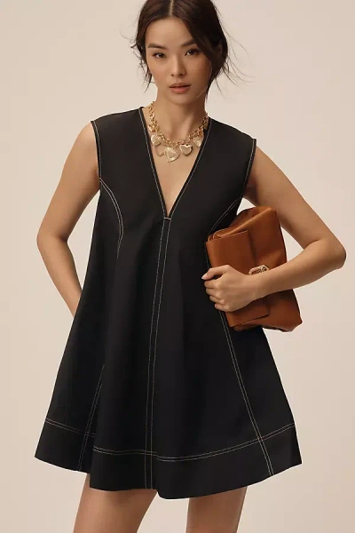 Maeve V-neck Cutout Mini Swing Dress In Black