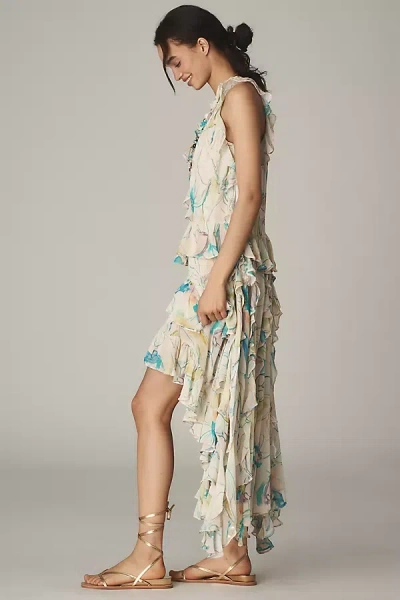 Maeve V-neck Ruffle Hi-low Dress In Beige