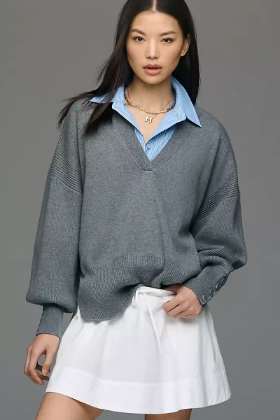 Maeve V-neck Wool Blend Sweater In Gray