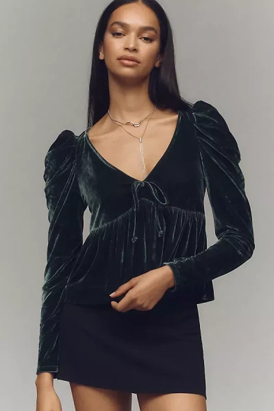 Maeve Velvet Babydoll Top In Green
