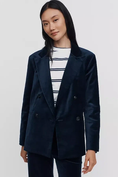 Maeve Velvet Blazer Jacket In Blue