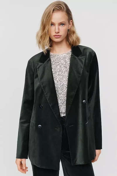 Maeve Velvet Blazer Jacket In Green