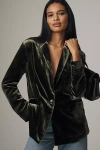 Maeve Velvet Blazer Jacket In Green