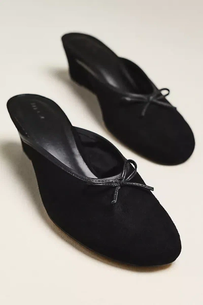 Maeve Velvet Wedge Mules In Black