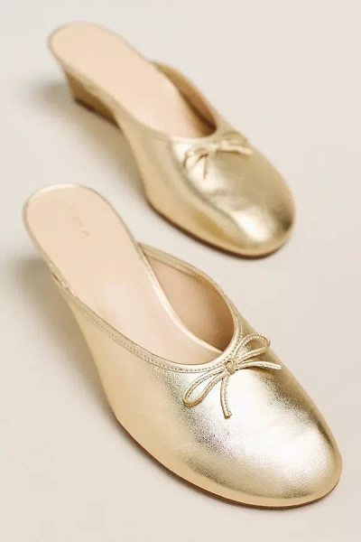 Maeve Velvet Wedge Mules In Gold