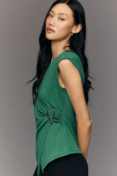 Maeve V-neck Cap-sleeve Top In Green