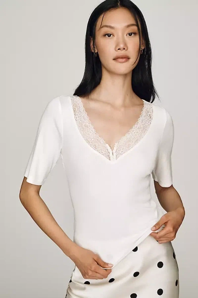 Maeve V-neck Henley T-shirt Top In White
