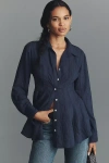 Maeve Waisted Buttondown Tunic In Blue