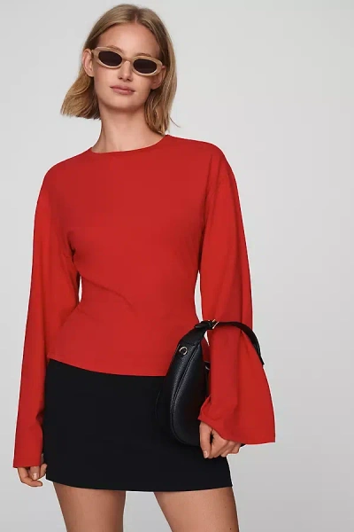 Maeve Waisted Long-sleeve Top In Red