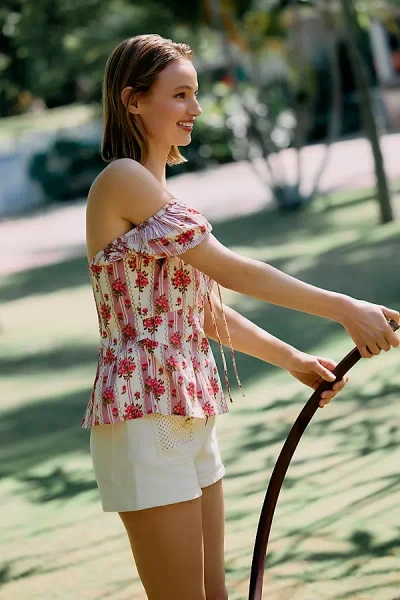 Maeve Waisted Puff-sleeve Blouse In Pink