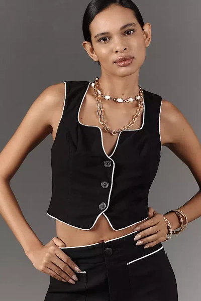Maeve Western Piped Waistcoat Top In Black