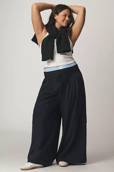 Maeve Wide-leg Menswear Pants In Blue