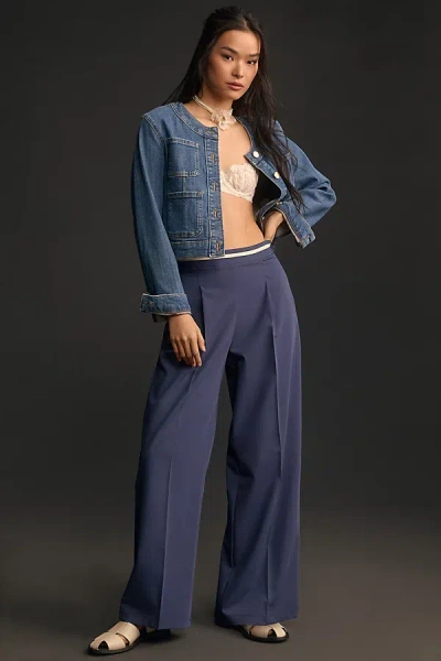 Maeve Wide-leg Pleated Track Pants In Blue