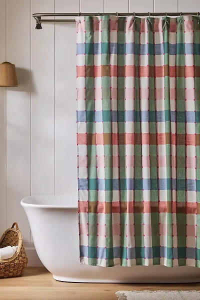 Maeve Willow Cotton Plaid Woven Shower Curtain In Multi