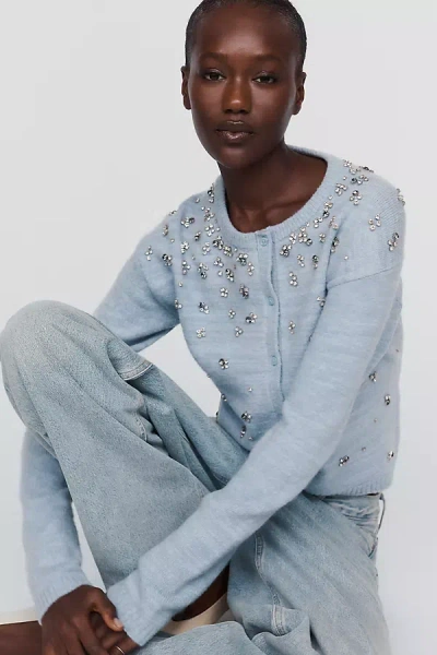 Maeve Wool Blend Beaded Cardigan In Blue