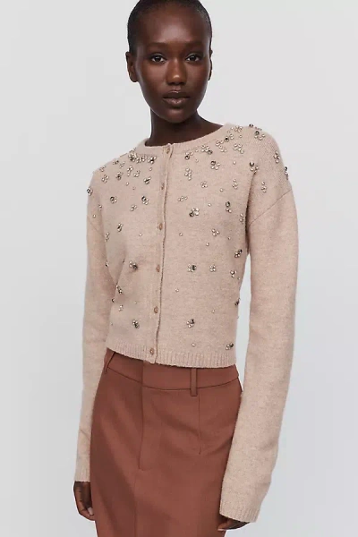 Maeve Wool Blend Beaded Cardigan In Neutral