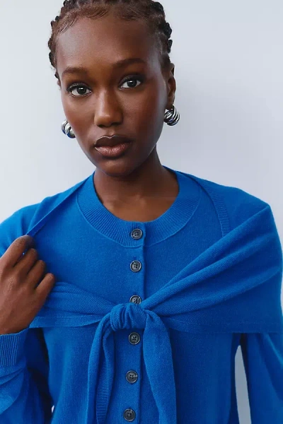Maeve Wool Cashmere Cardigan With Scarf In Blue