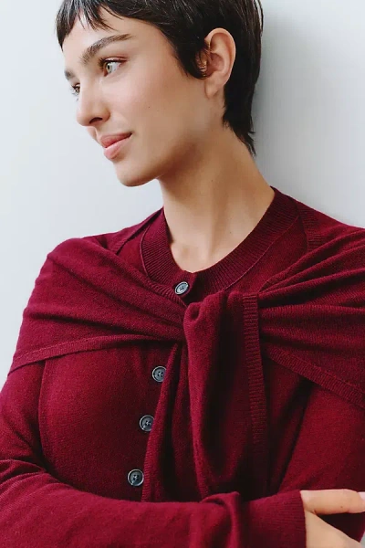 Maeve Wool Cashmere Cardigan With Scarf In Burgundy