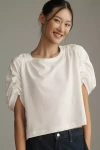 Maeve Woven & Knit Ruched-sleeve Twofer Top In White