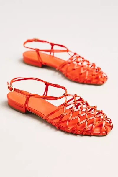 Maeve Woven Strappy Flat Sandals In Orange