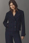 Maeve X Merrick White Plaid Crop Blazer In Multi