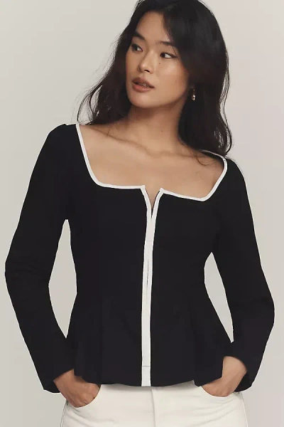 Maeve Zip-front Square-neck Blouse In Black