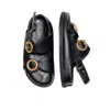 Mafalda Women's Tie Black Buckle Chunky Sandals In Black