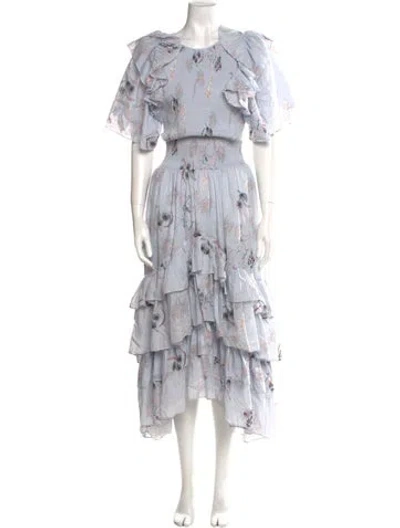 Pre-owned Magali Pascal Floral Print Long Dress W/ Tags In Blue