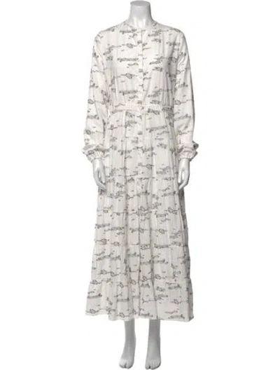 Pre-owned Magali Pascal Floral Print Long Dress In White