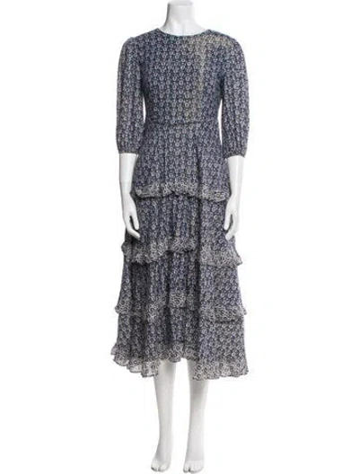 Pre-owned Magali Pascal Floral Print Midi Length Dress In Blue