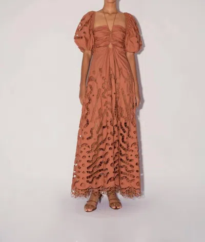 Magali Pascal Flores Eyelet Cotton Halter Dress In Sienna In Brown