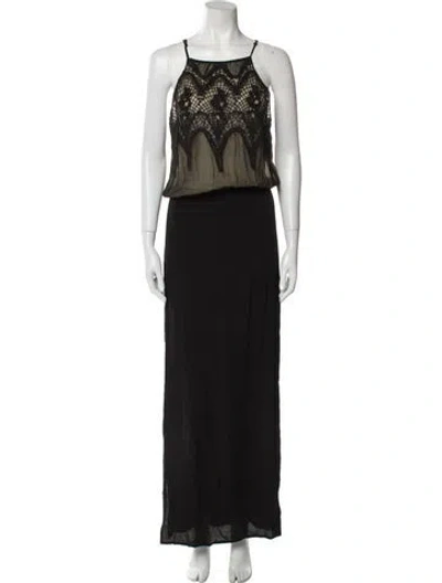 Pre-owned Magali Pascal Lace Pattern Long Dress In Black
