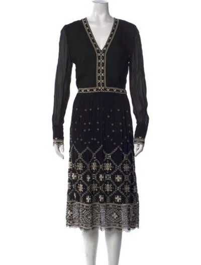 Pre-owned Magali Pascal Patterned Long Dress In Black