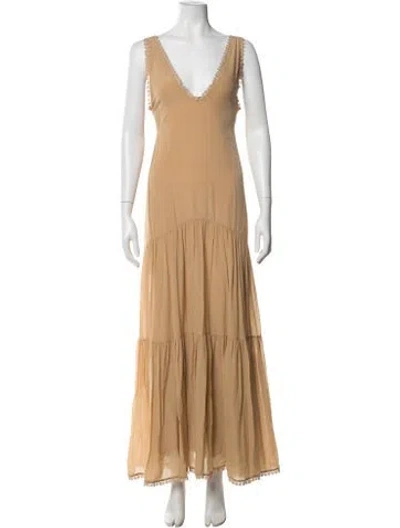 Pre-owned Magali Pascal V-neck Long Dress In Brown