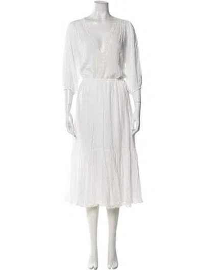 Pre-owned Magali Pascal V-neck Midi Length Dress In White