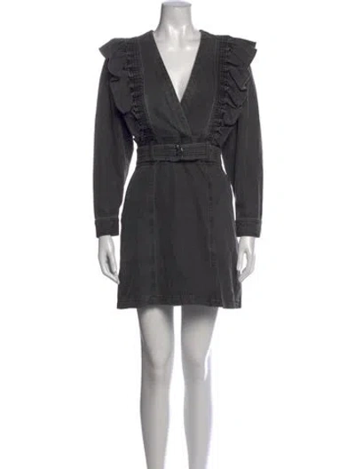 Pre-owned Magali Pascal V-neck Mini Dress In Grey