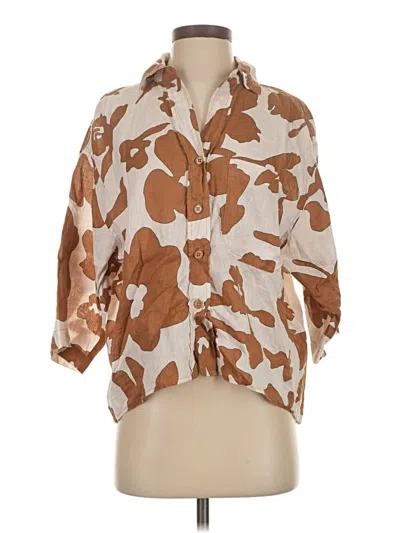 Pre-owned Magaschoni 3/4 Sleeve Button Down Shirt In Brown