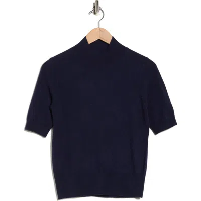Magaschoni Cashmere Mock Neck Elbow Sleeve Sweater In Blue