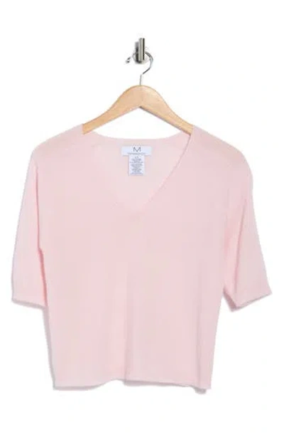 Magaschoni Cashmere V-neck Elbow Sleeve Sweater In Pink