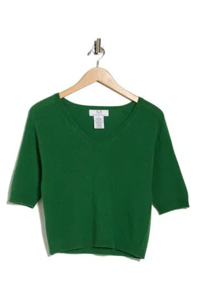 Magaschoni Cashmere V-neck Elbow Sleeve Sweater In Green