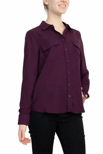 Magaschoni Collar Neck Long Sleeves Front Button Detail Top In Aubergine In Purple