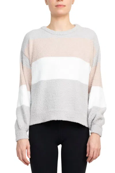 Magaschoni Crew Neck Long Sleeve Fuzzy Sweater In Neutral Combo In Multi