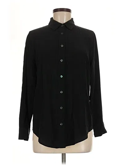 Pre-owned Magaschoni Long Sleeve Silk Top Black Mock Neckline Tops