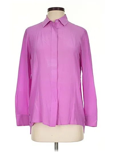 Pre-owned Magaschoni Long Sleeve Silk Top Purple Mock Neckline Tops