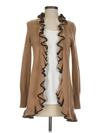 Pre-owned Magaschoni Long Sleeve Top Brown Ruffles Neckline Tops
