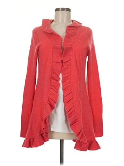 Pre-owned Magaschoni Long Sleeve Top Red Solid Pattern Open Neckline Tops