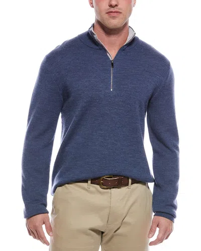 Magaschoni Merino Wool-blend 1/4-zip Mock Neck Sweater In Blue