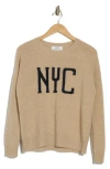 Magaschoni Nyc Cashmere Crewneck Sweater In Dune Heather/navy Ink