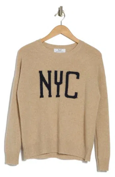 Magaschoni Nyc Cashmere Crewneck Sweater In Dune Heather/navy Ink
